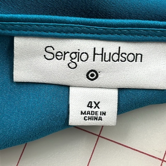 SERGIO HUDSON X TARGET Satin Turquoise Long SLV Surplice Front Bodysuit  SZ 4X - Picture 6 of 16